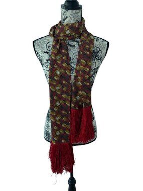 VINTAGE Womens Handmade Floral Fringe Scarf